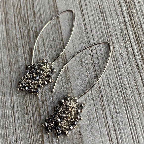 Sterling Silver Pyrite Cluster Dangle Earrings NEW - Picture 2 of 8